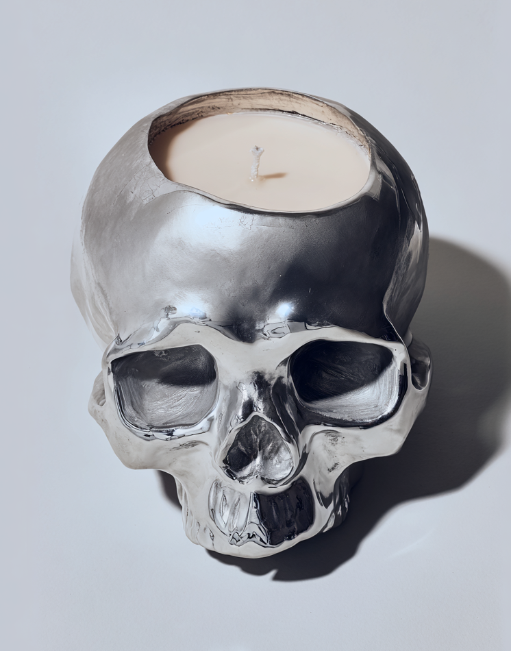 Chrome Skull Candle Holder